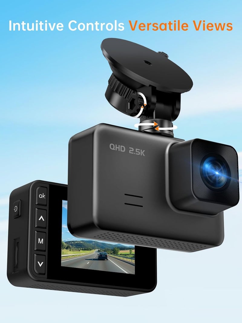 E-YEEGER Dash Cam Front and Rear, 2.5K+1080P Dual Dash Camera for Cars, 2’’ Display Mini Car Camera, G-Sensor Dashcam, Night Vision, 24H Parking Mode, Loop Recording, 170°Wide Angle, 32GB Card Included - Image 3